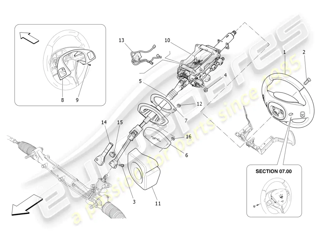 maserati ghibli (2015) steering column and steering wheel unit parts diagram
