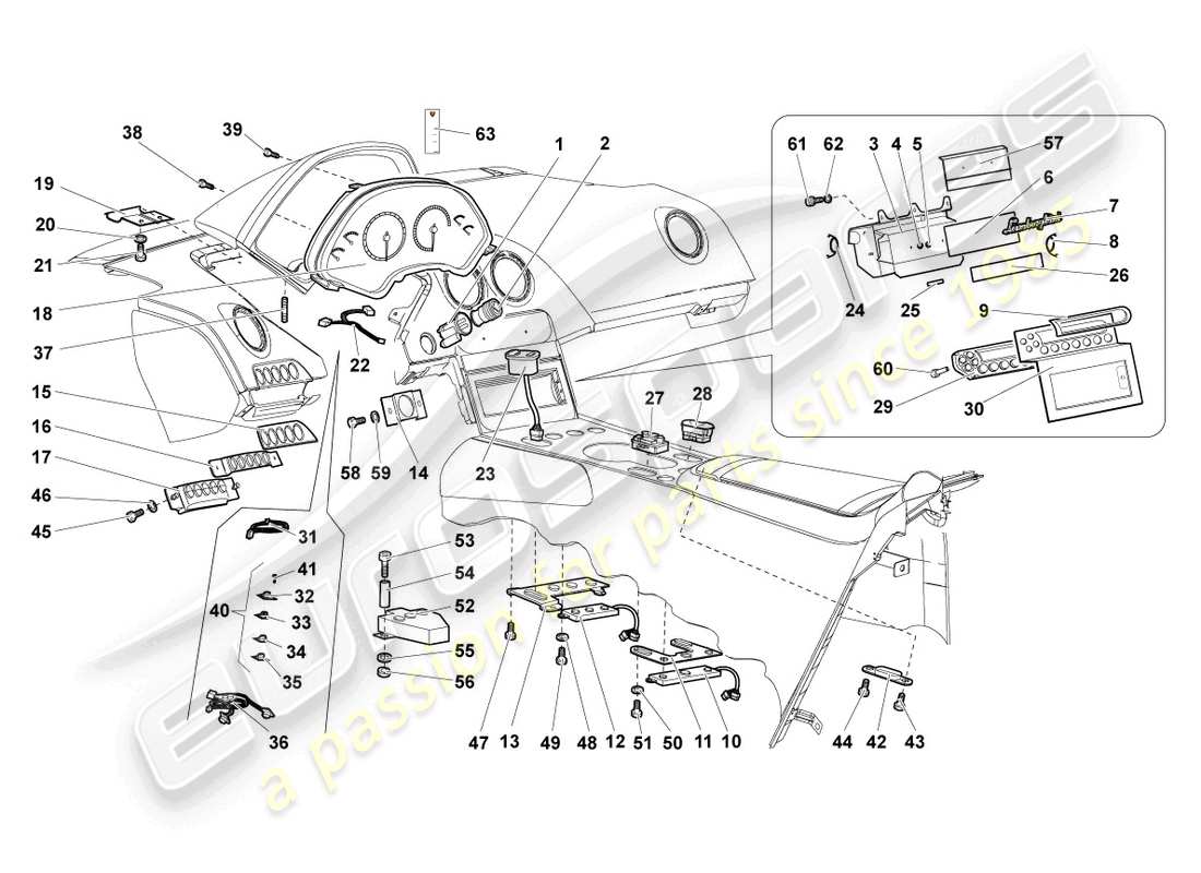 lamborghini murcielago roadster (2006) dashboard part diagram