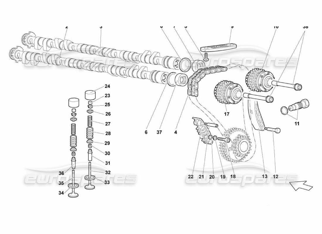 lamborghini murcielago lp670 lh head timing system part diagram