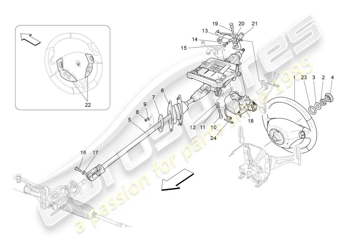 maserati granturismo mc stradale (2013) steering column and steering wheel unit parts diagram