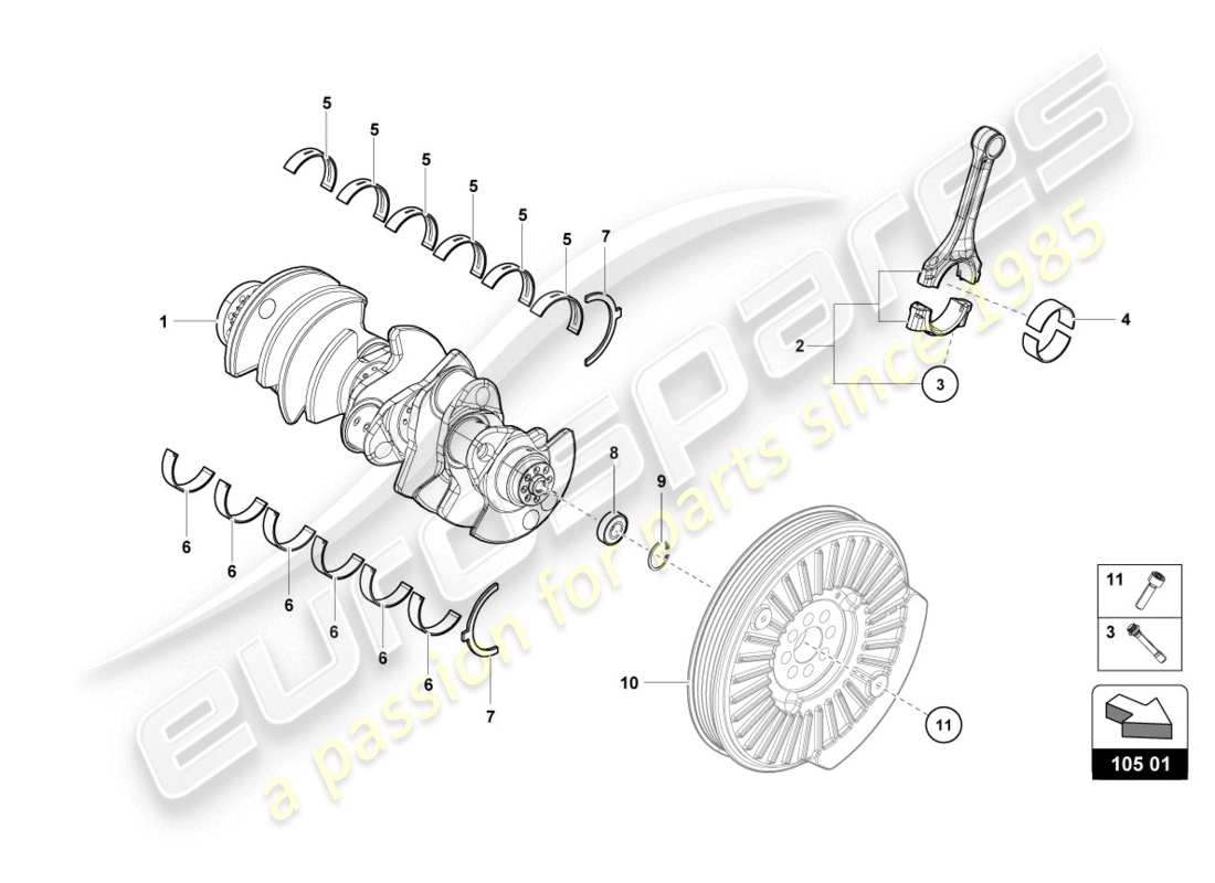 lamborghini 2018 (lp610-4 coupe) crankshaft with bearings part diagram
