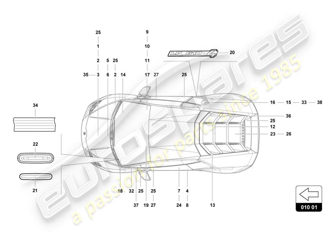 lamborghini evo coupe (2020) inscriptions/lettering parts diagram