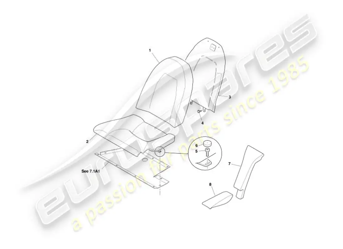 aston martin vanquish (2004) rear seats, vin 500516-21 + 526 on parts diagram