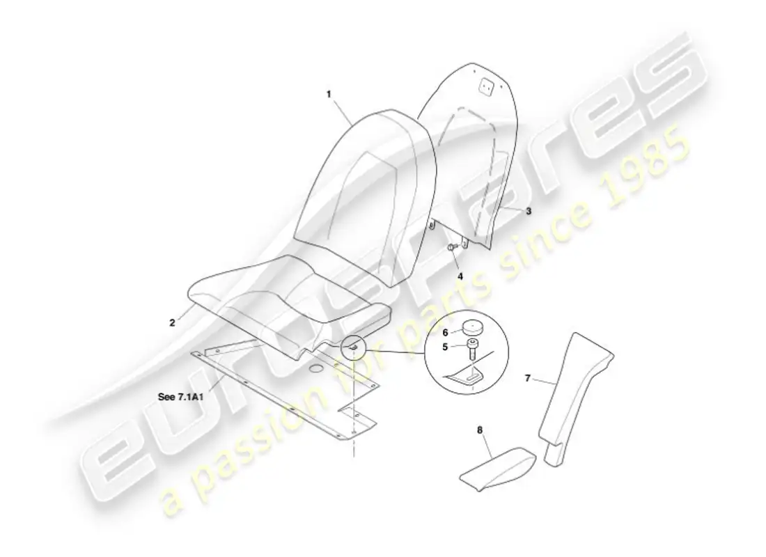 aston martin vanquish (2007) rear seats, vin 500516-21 + 526 on parts diagram
