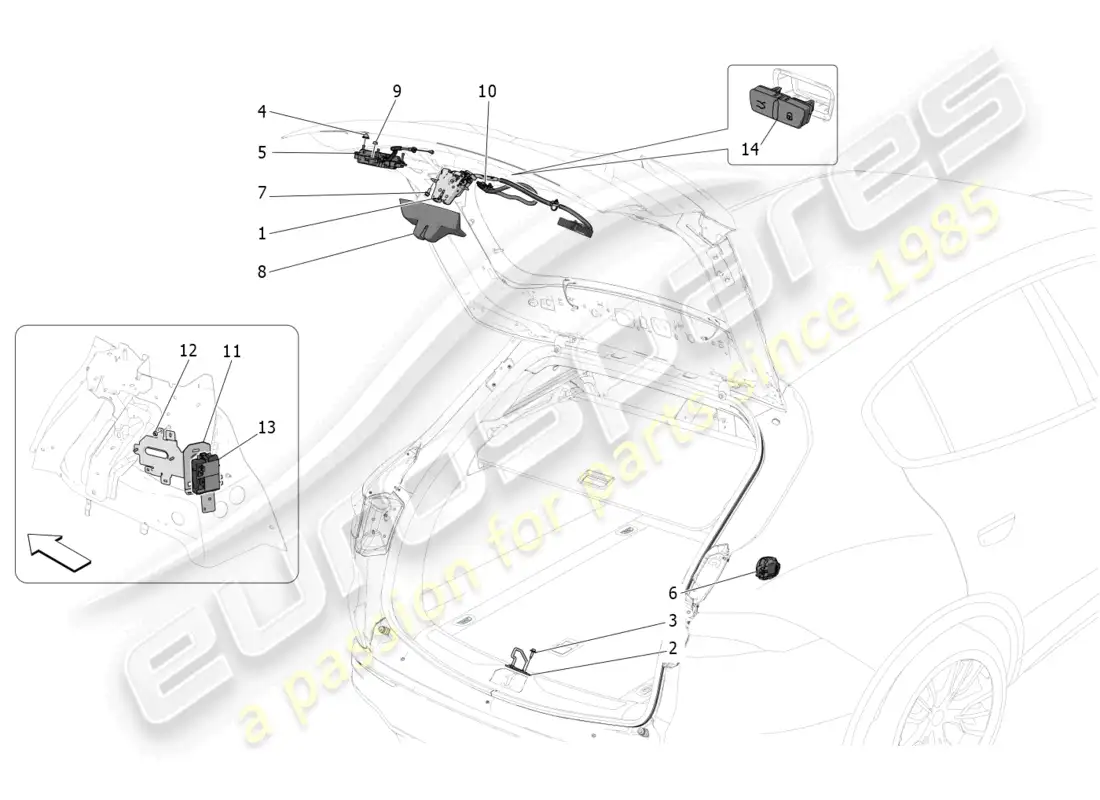 maserati grecale trofeo (2023) rear liftgate opening control parts diagram