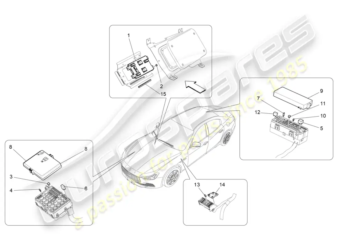 maserati ghibli fragment (2022) relays, fuses and boxes parts diagram