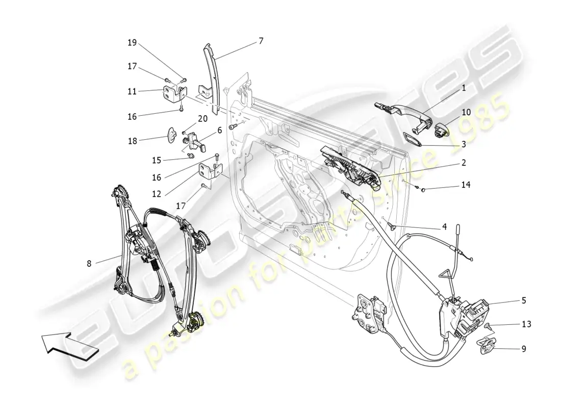 maserati levante (2020) front doors: mechanisms parts diagram