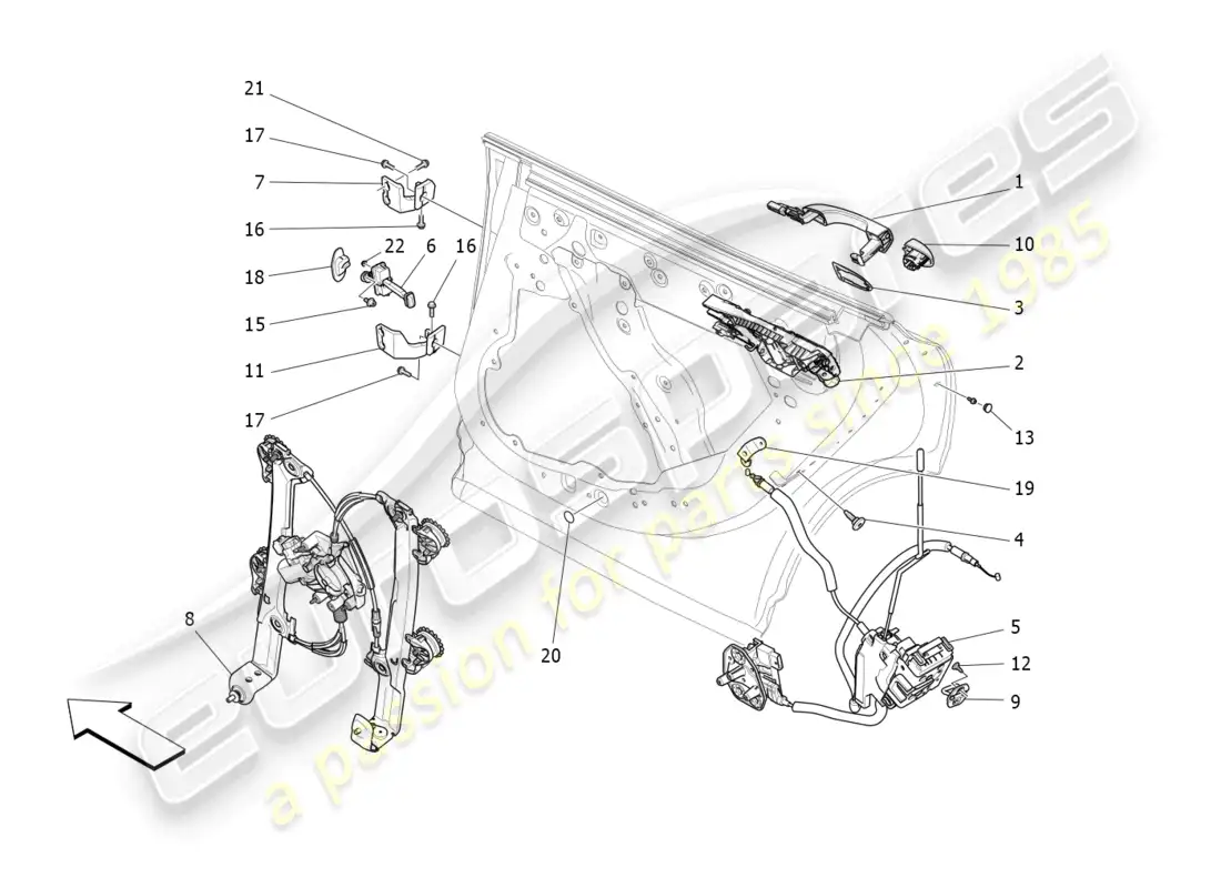 maserati levante (2020) rear doors: mechanisms parts diagram