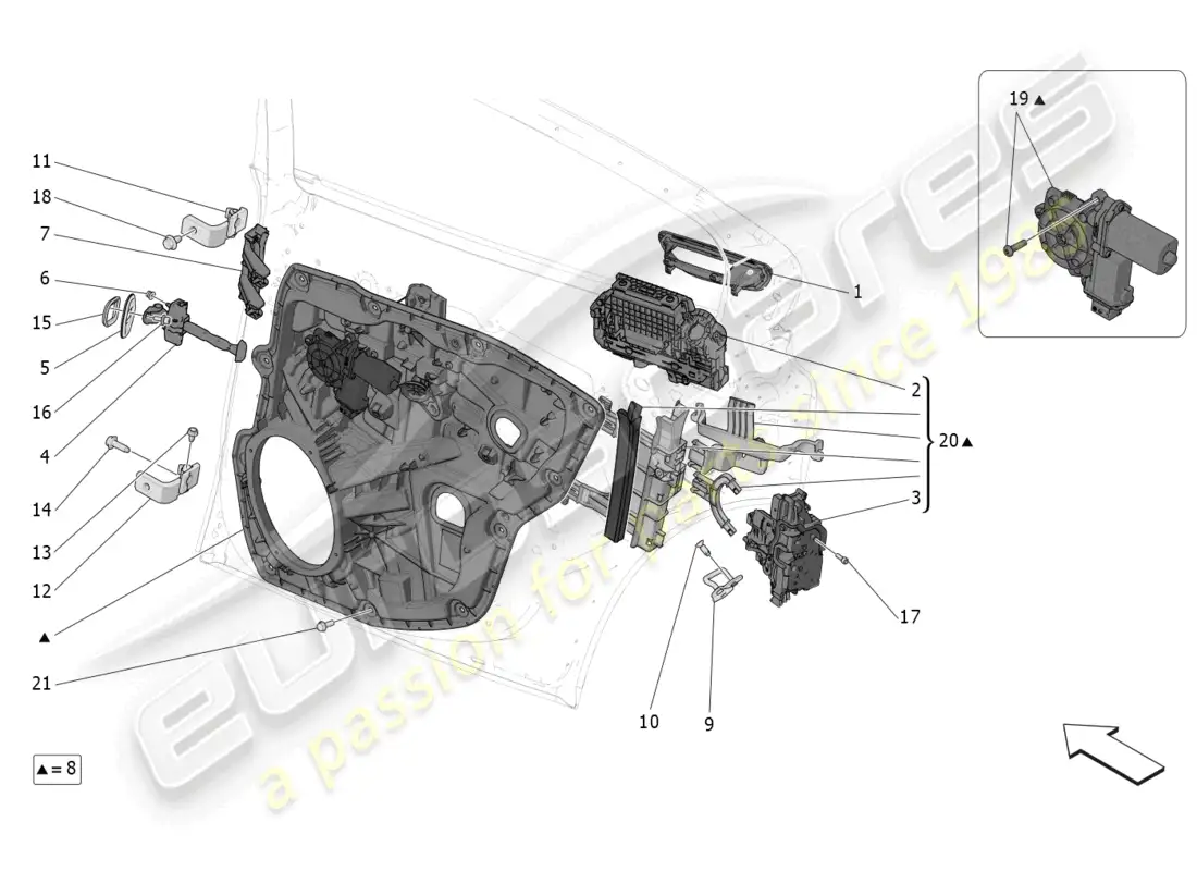 maserati grecale trofeo (2023) rear doors: mechanisms parts diagram