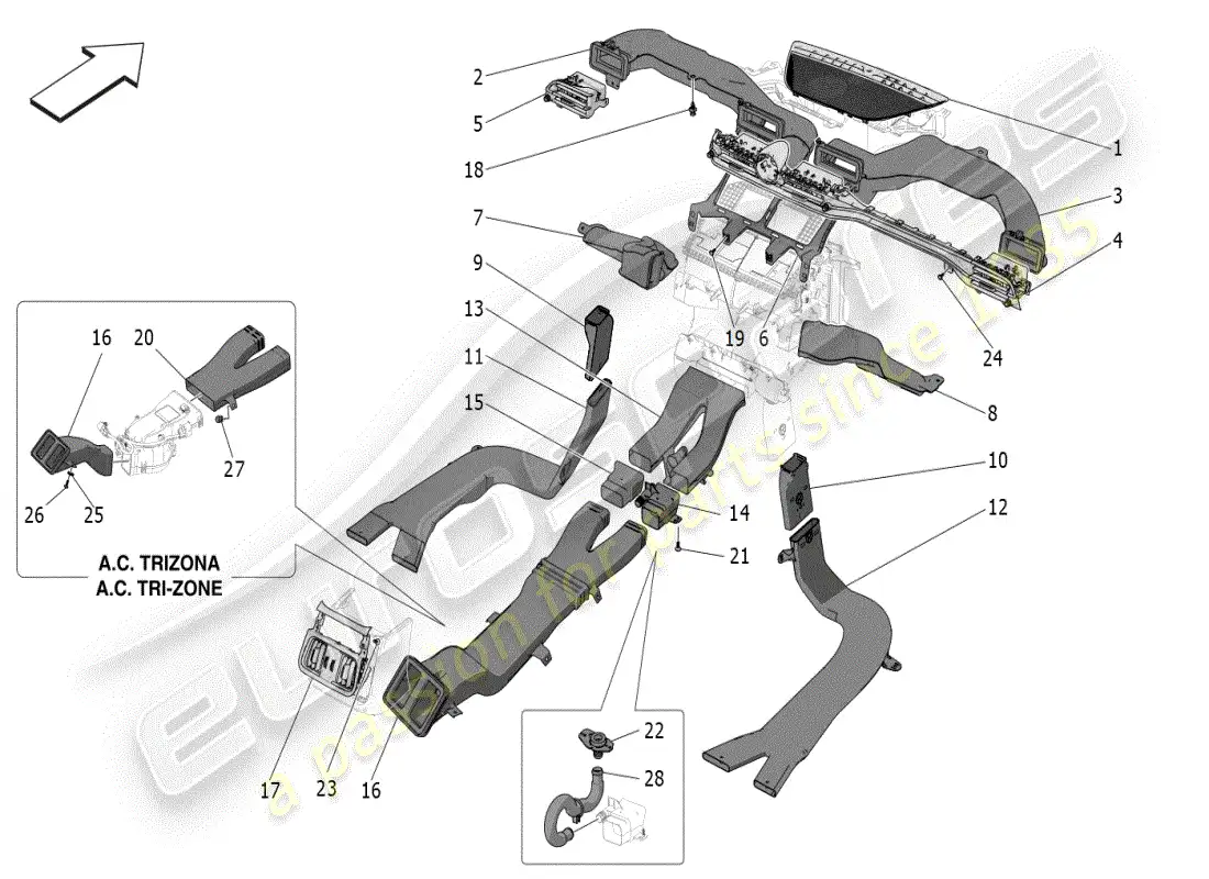 maserati grecale modena (2023) a/c unit: diffusion parts diagram