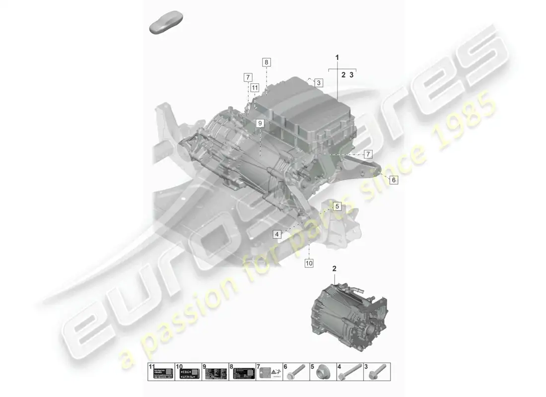 porsche 2021 (taycan 9j1-1) replacement engine traction motor for elec. drive front axle parts diagram