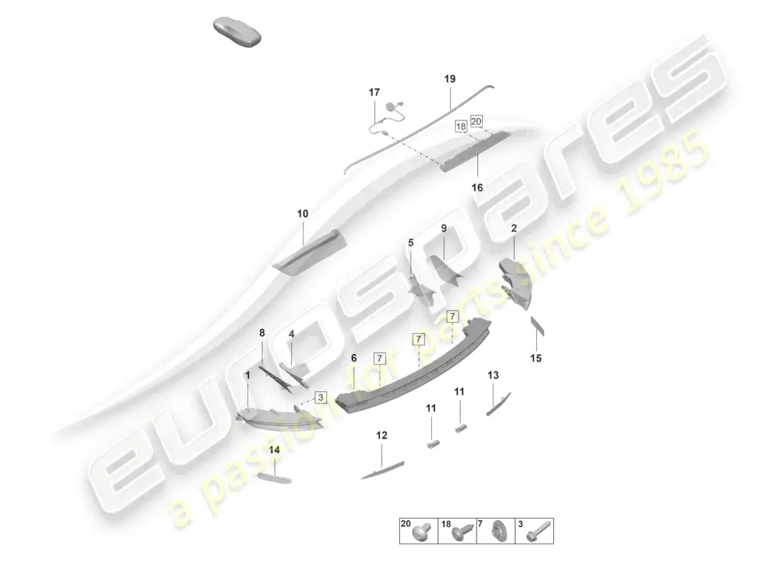 porsche 2021 (taycan 9j1-1) rear light additional brake light licence plate light parts diagram