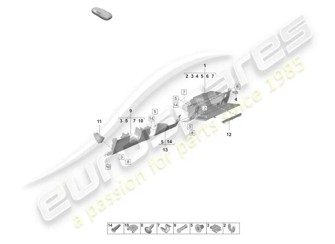 porsche 2021 (taycan 9j1-1) glove box and trims lower parts diagram