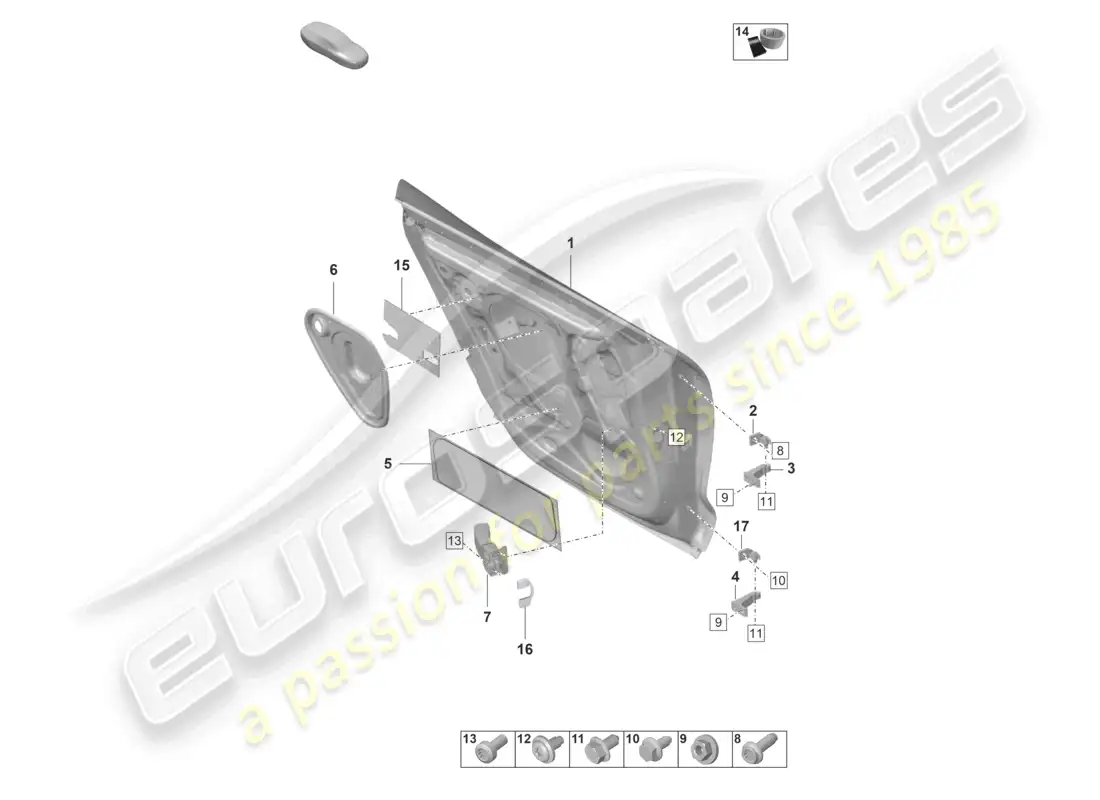 porsche 2021 (taycan 9j1-1) door shell rear parts diagram