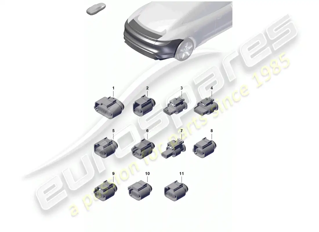 porsche 2020 (taycan 9j1-1) connector housing rear and bumper and lighting parts diagram