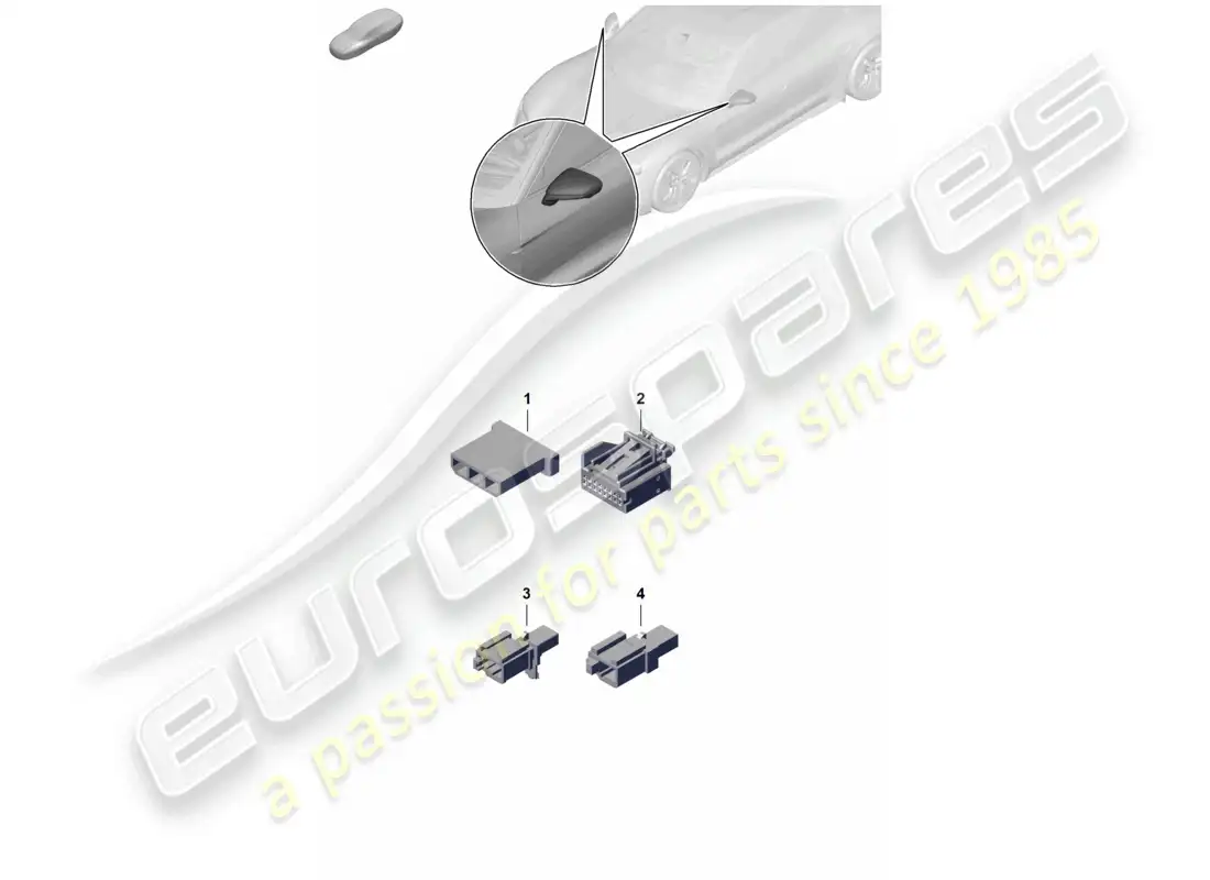 porsche 2020 (taycan 9j1-1) connector housing for exterior mirror parts diagram