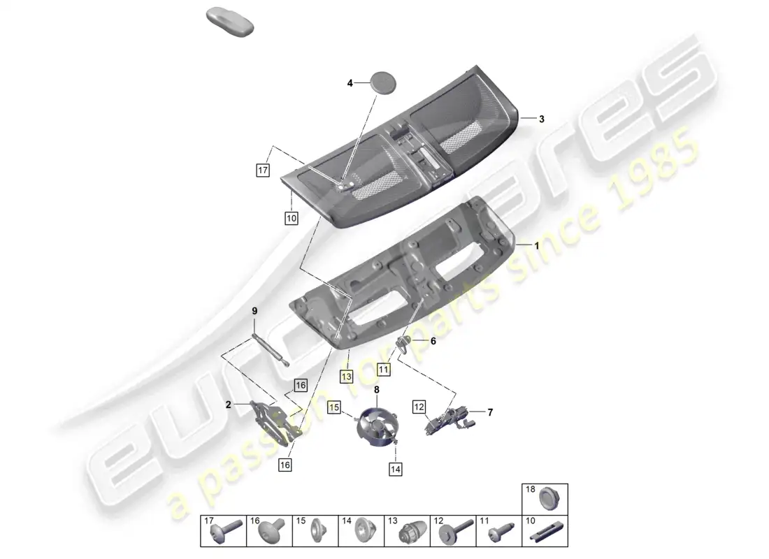 porsche 2024 (992-2 gt3/rs/st) tailgate/boot lid parts diagram