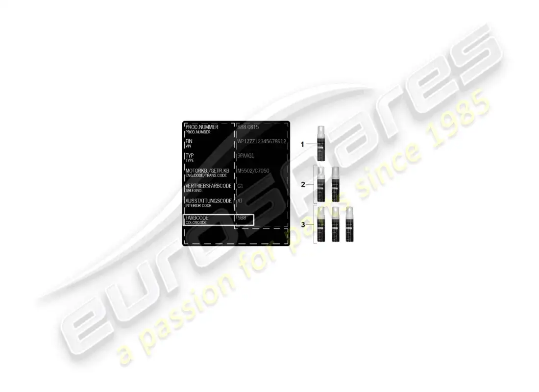 porsche 2021 (taycan 9j1-1) paint touch-up applicator paints parts diagram