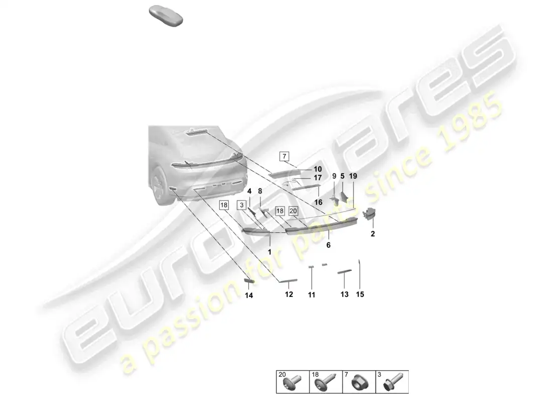 porsche 2025 (taycan 9j1-2) rear light additional brake light licence plate light part diagram