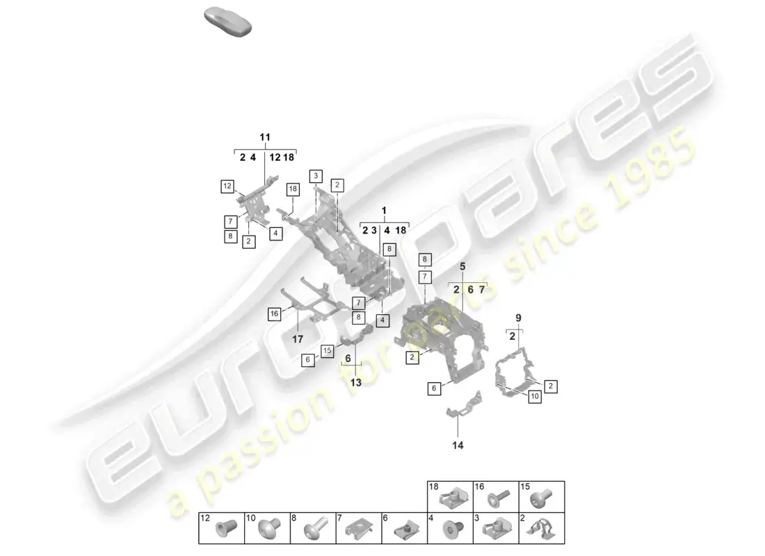 porsche 2021 (taycan 9j1-1) centre console base carrier bracket parts diagram