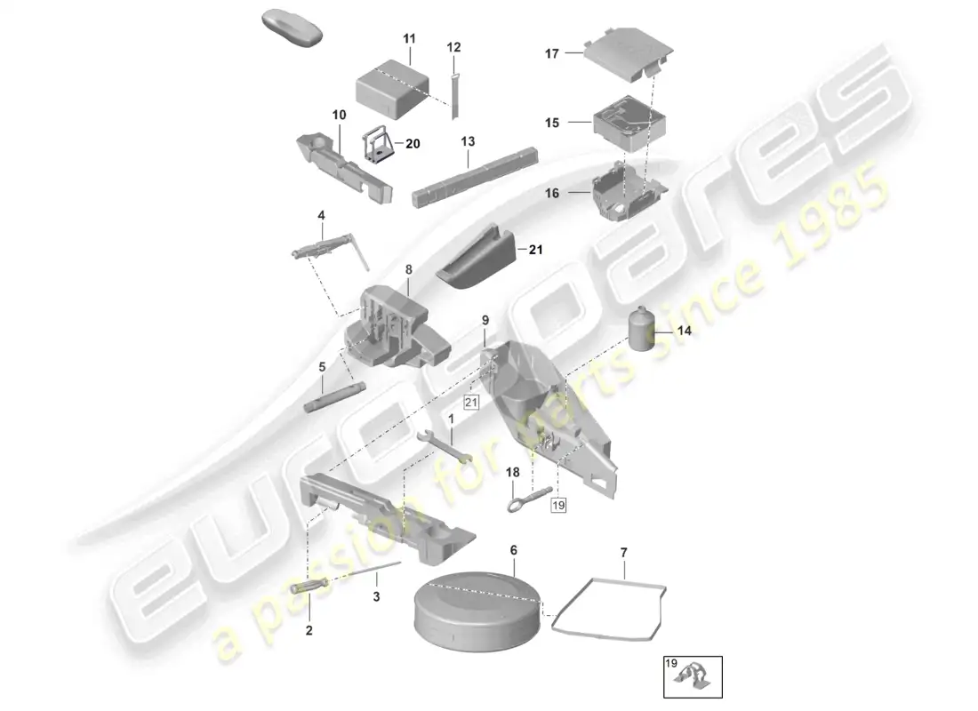 porsche 2022 (992-1 gt3/rs/st) tool jack warning triangle first-aid bag breakdown set with compressor parts diagram