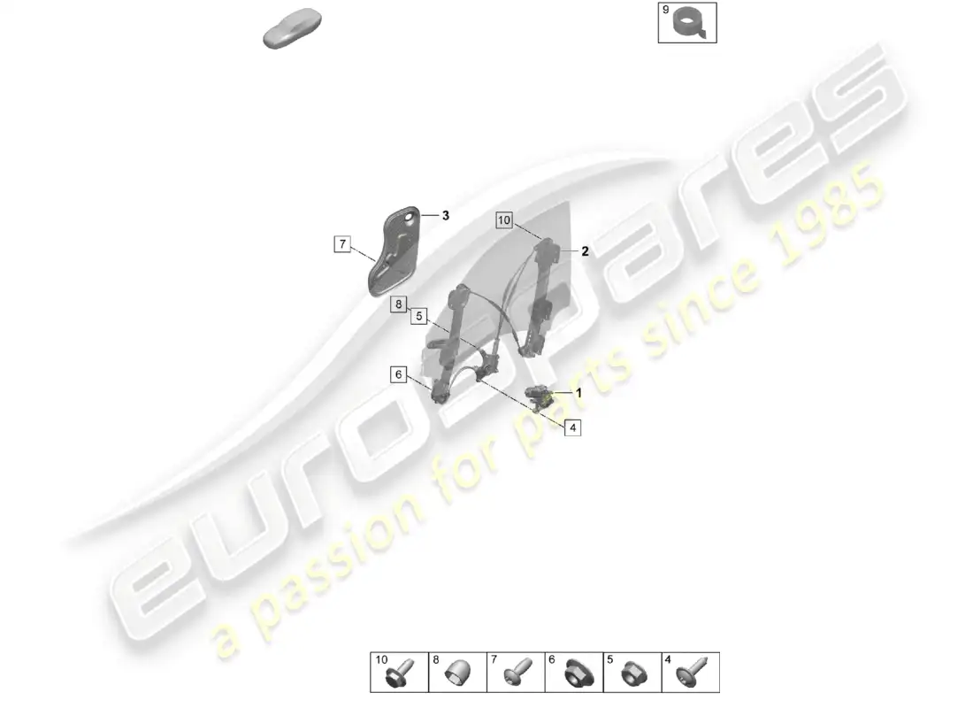 porsche 2025 (taycan 9j1-2) window regulator front window regulator motor accessories parts diagram