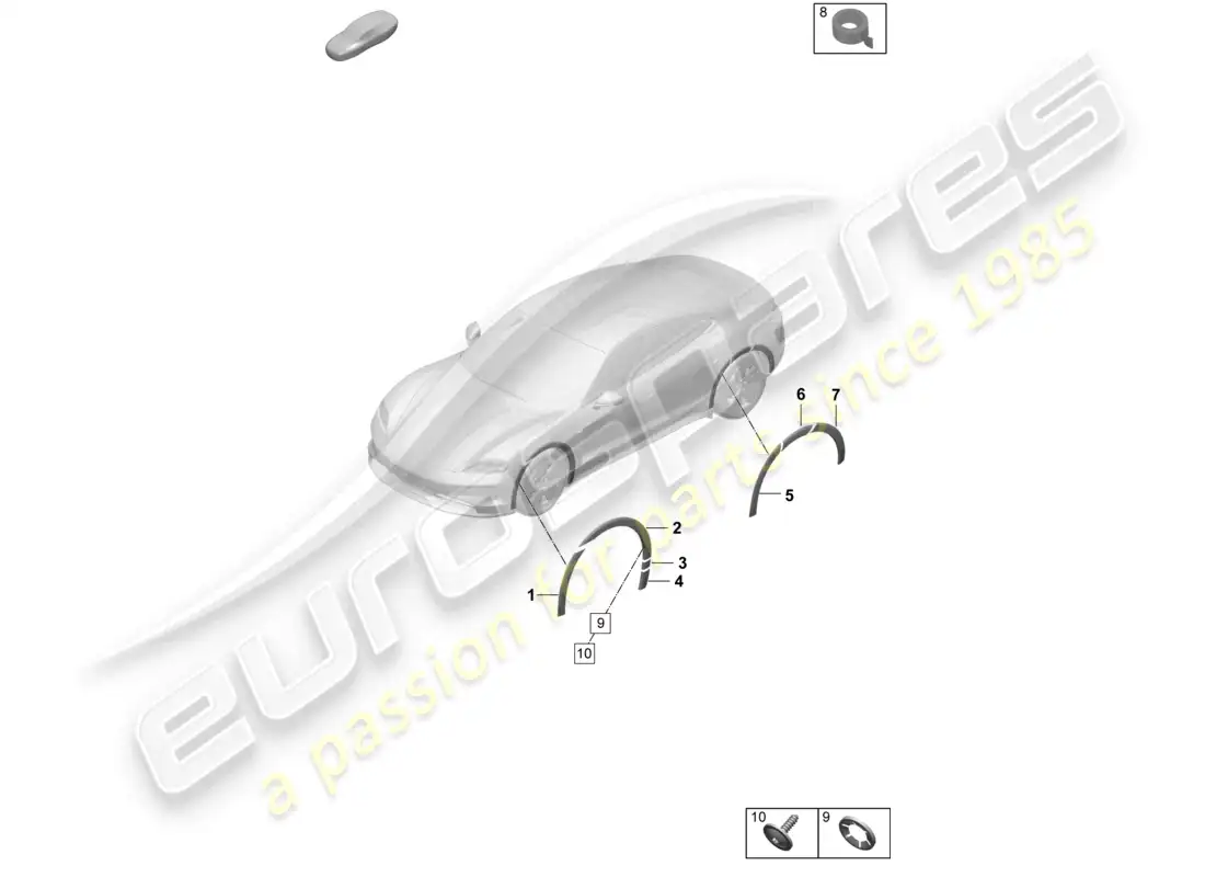 porsche 2025 (taycan 9j1-2) wheel arch cover trim parts diagram