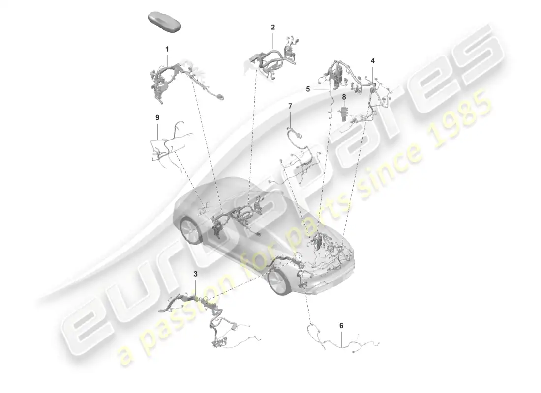 porsche 2025 (taycan 9j1-2) part section wiring harness for passenger compartment rear lid tyre pressure control system temperature sensor for coolant circuit part diagram