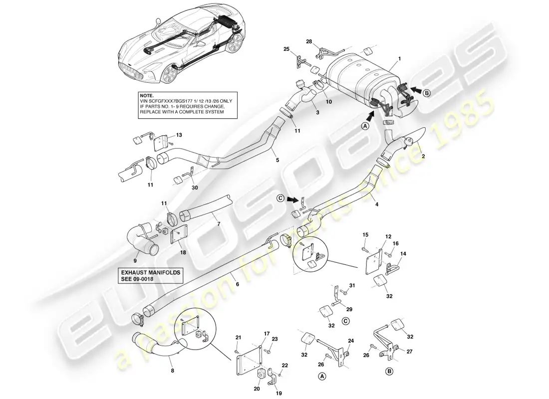 aston martin one-77 (2011) exhaust system parts diagram