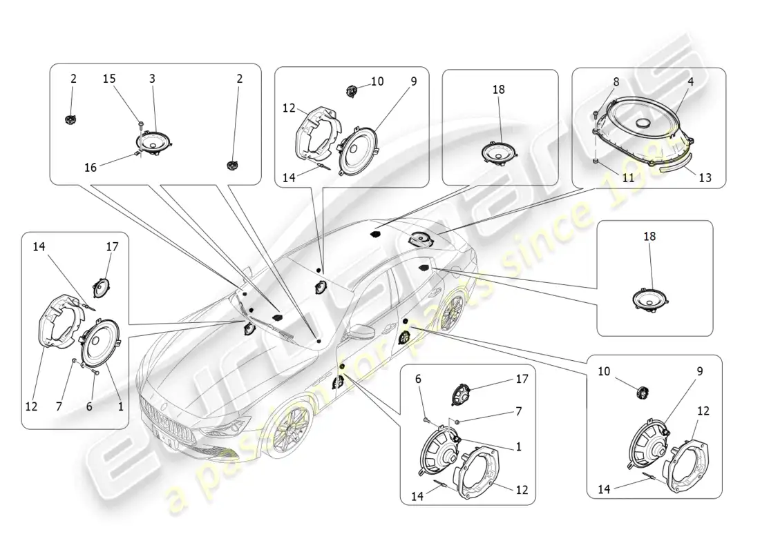 maserati ghibli (2014) sound diffusion system parts diagram