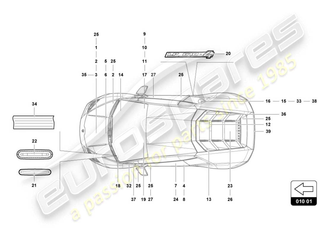 lamborghini lp610-4 coupe (2018) inscriptions/lettering part diagram