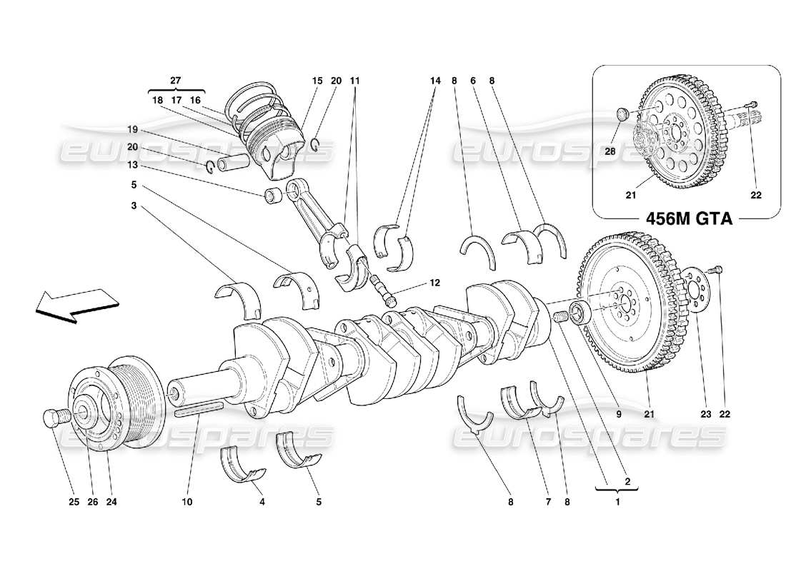 FERRARI 456 M GT/M GTA DRIVING SHAFT - CONNECTING RODS AND PISTONS PART DIAGRAM ferrari 456 m gt/m gta driving shaft - connecting rods and pistons part diagram