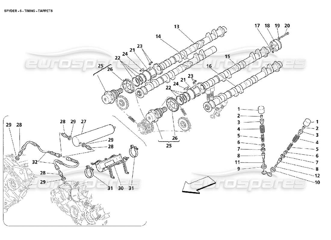 maserati 4200 spyder (2002) timing - tappets part diagram