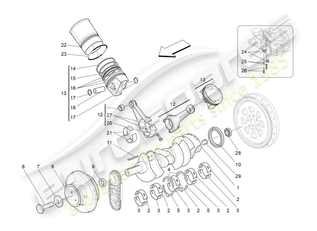 maserati granturismo mc stradale (2013) crank mechanism parts diagram