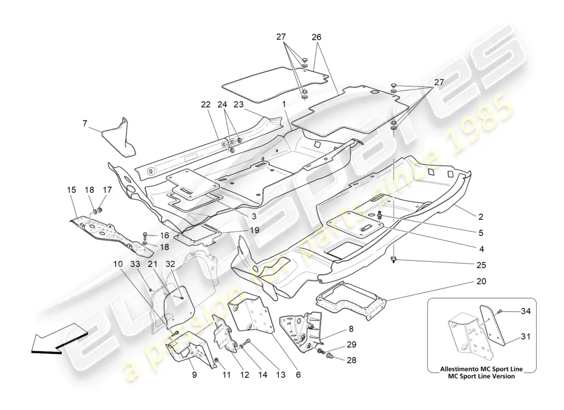 maserati granturismo mc stradale (2013) passenger compartment mats parts diagram