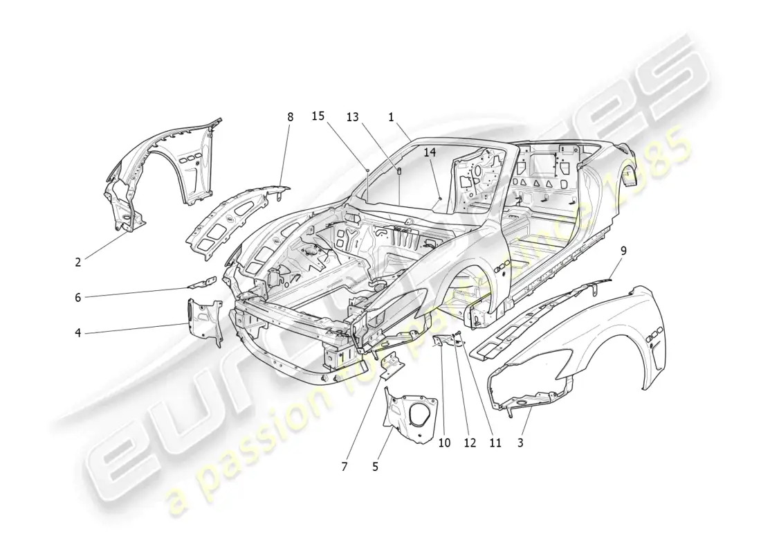 maserati grancabrio mc (2013) bodywork and front outer trim panels parts diagram