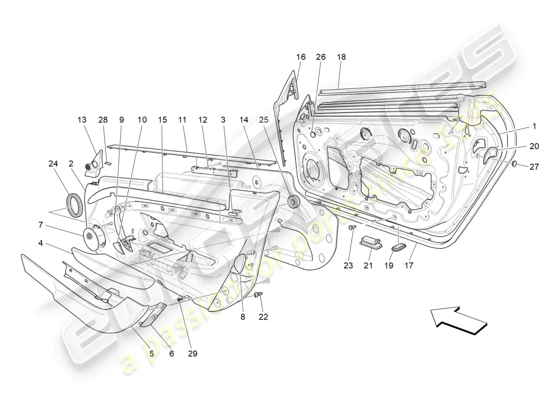 maserati granturismo mc stradale (2013) front doors: trim panels parts diagram