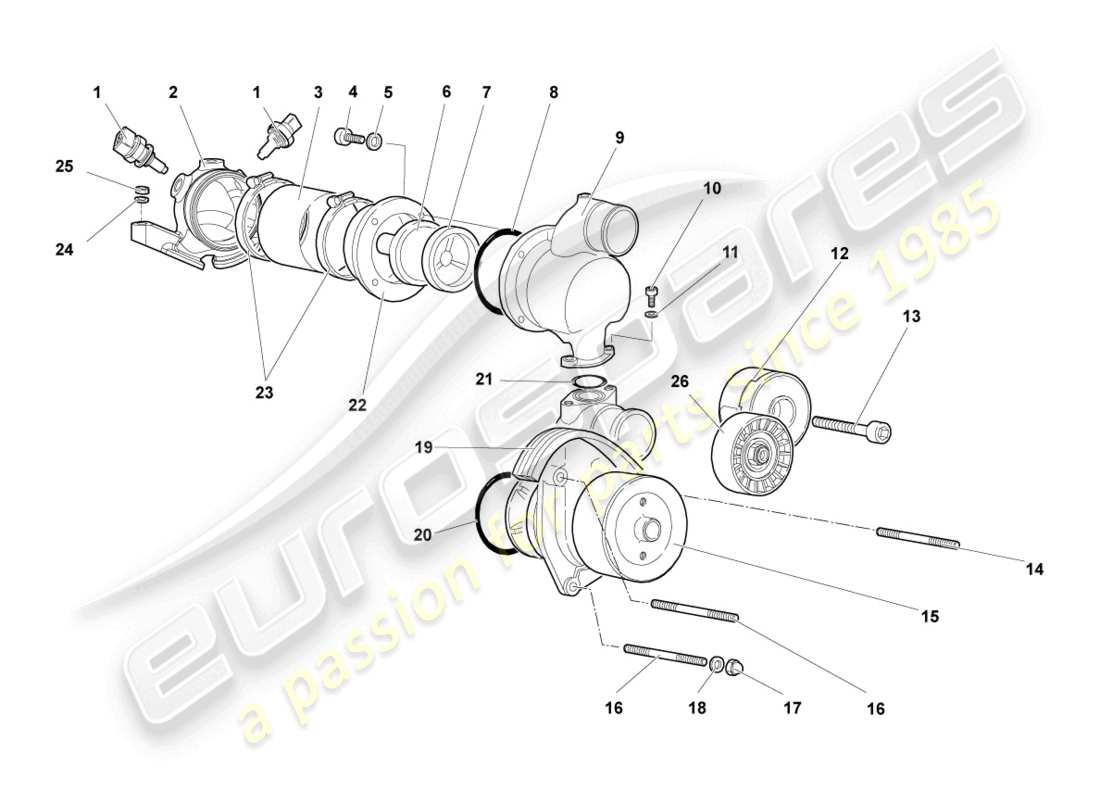 lamborghini murcielago coupe (2003) coolant pump part diagram