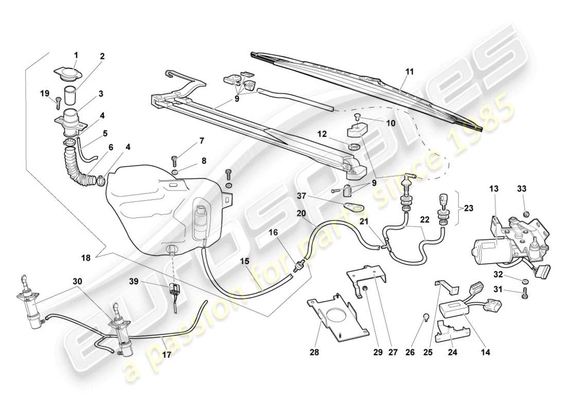 lamborghini murcielago coupe (2003) windshield wiper part diagram