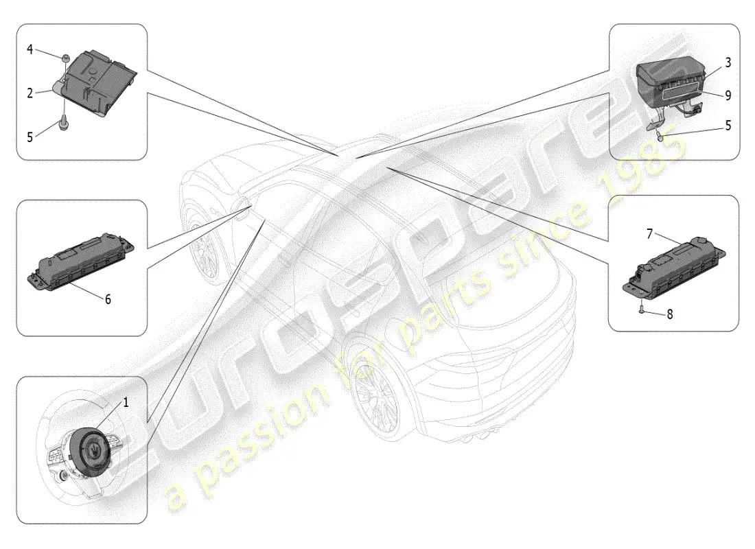 maserati grecale modena (2023) front airbag system parts diagram