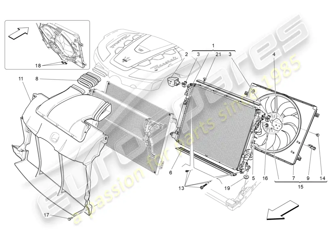 maserati ghibli (2015) cooling: air radiators and ducts parts diagram