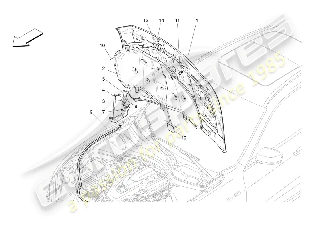 maserati levante gt (2022) front lid parts diagram
