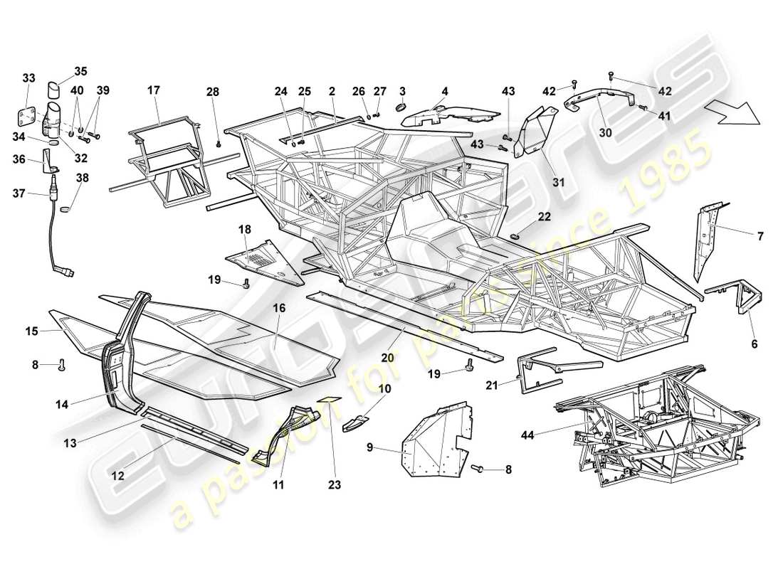 lamborghini murcielago coupe (2003) frame part diagram