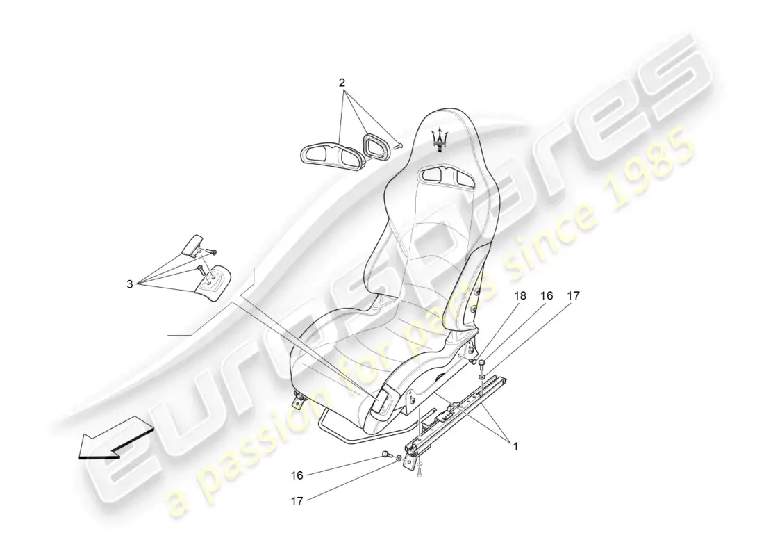 maserati granturismo mc stradale (2013) front seats: trim panels parts diagram