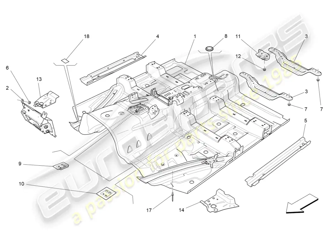 maserati levante gt (2022) central structural frames and sheet panels parts diagram