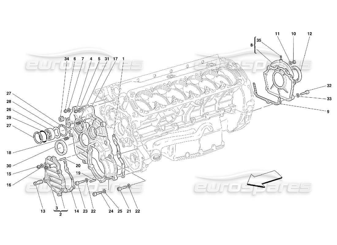 FERRARI 456 M GT/M GTA CRANKCASE - COVERS PART DIAGRAM ferrari 456 m gt/m gta crankcase - covers part diagram