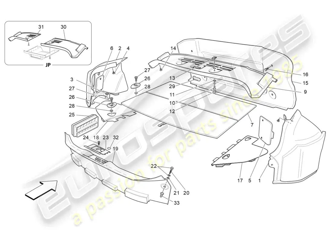 maserati granturismo mc stradale (2013) luggage compartment mats parts diagram