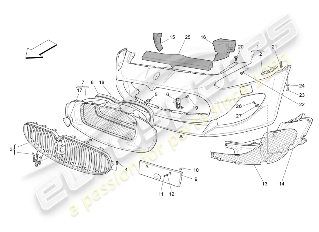 maserati grancabrio mc (2013) front bumper parts diagram