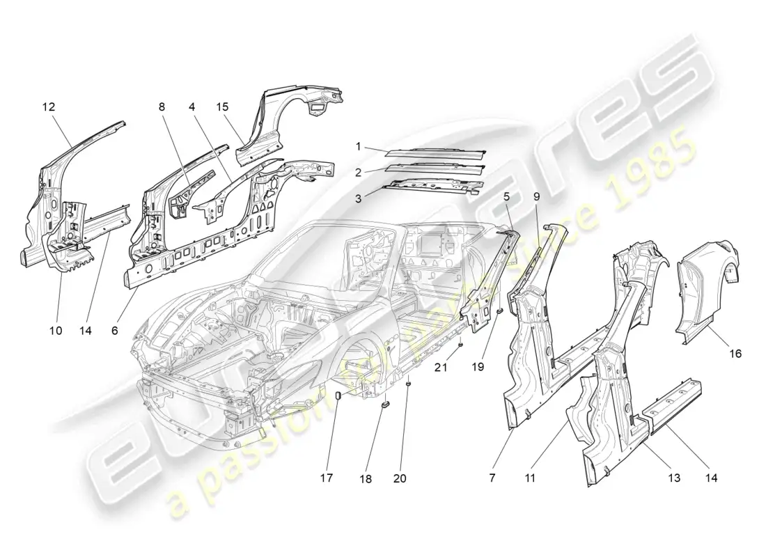 maserati grancabrio mc (2013) bodywork and central outer trim panels parts diagram