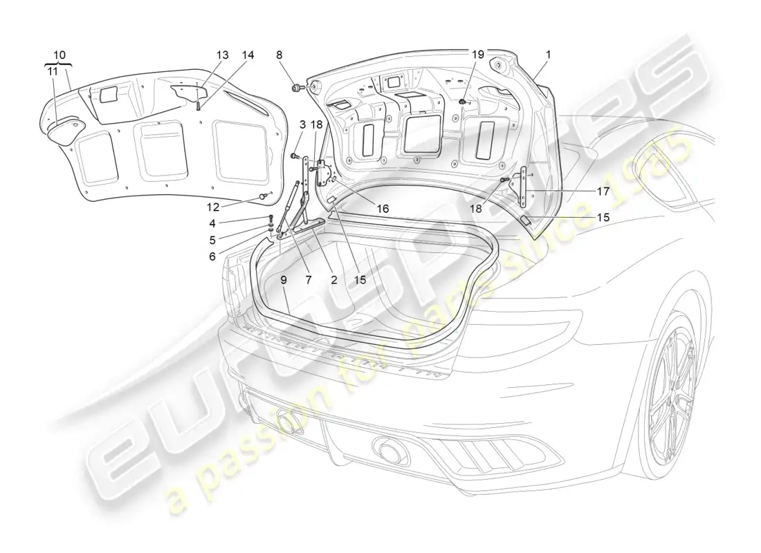 maserati granturismo mc stradale (2013) rear lid parts diagram